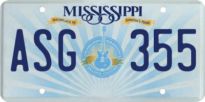 MS license plate ASG355