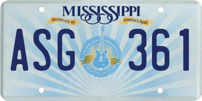 MS license plate ASG361