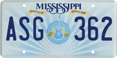 MS license plate ASG362