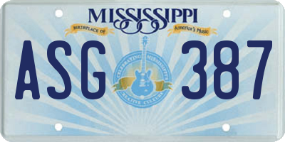 MS license plate ASG387