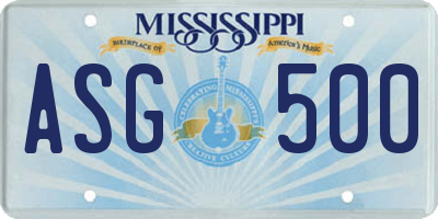 MS license plate ASG500