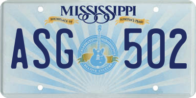 MS license plate ASG502