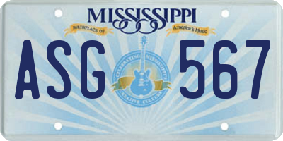 MS license plate ASG567