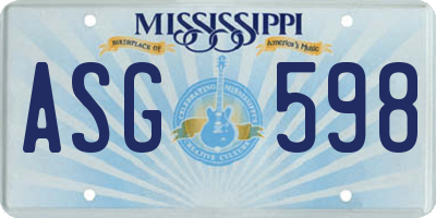 MS license plate ASG598