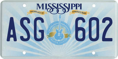 MS license plate ASG602