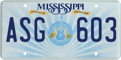 MS license plate ASG603