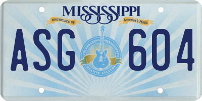 MS license plate ASG604