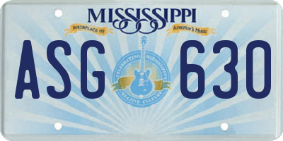 MS license plate ASG630