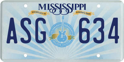 MS license plate ASG634
