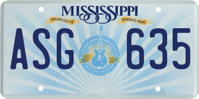 MS license plate ASG635