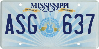 MS license plate ASG637