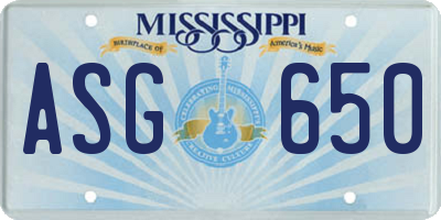 MS license plate ASG650