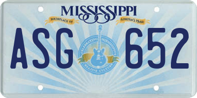 MS license plate ASG652