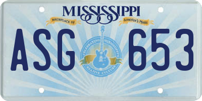 MS license plate ASG653