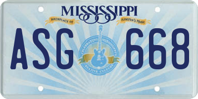 MS license plate ASG668