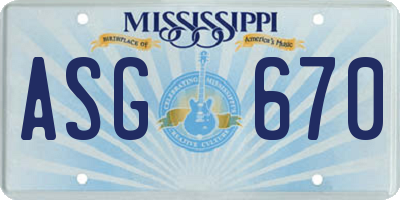 MS license plate ASG670