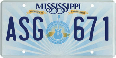 MS license plate ASG671