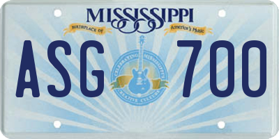 MS license plate ASG700