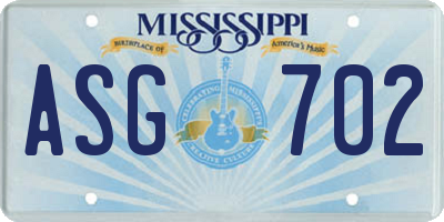 MS license plate ASG702
