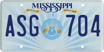 MS license plate ASG704