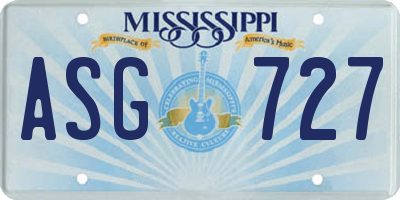 MS license plate ASG727