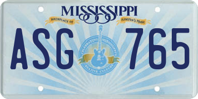 MS license plate ASG765