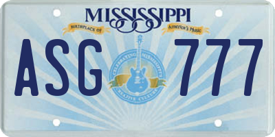 MS license plate ASG777