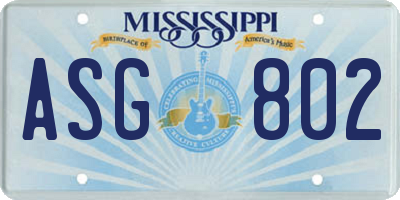 MS license plate ASG802