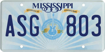 MS license plate ASG803