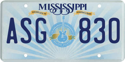 MS license plate ASG830