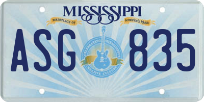 MS license plate ASG835