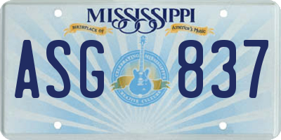 MS license plate ASG837