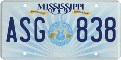 MS license plate ASG838