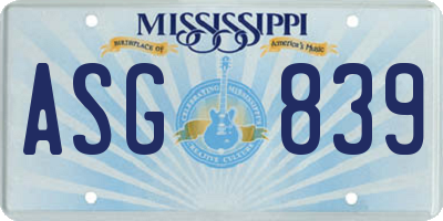 MS license plate ASG839