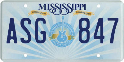 MS license plate ASG847