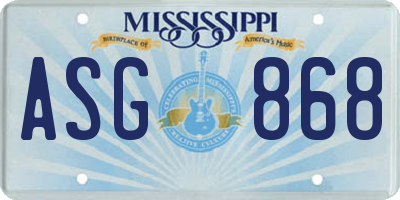 MS license plate ASG868