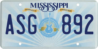 MS license plate ASG892