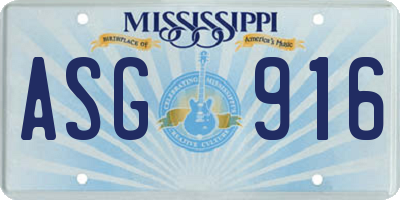 MS license plate ASG916
