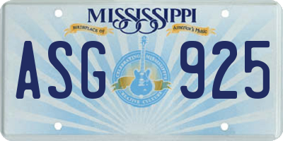 MS license plate ASG925