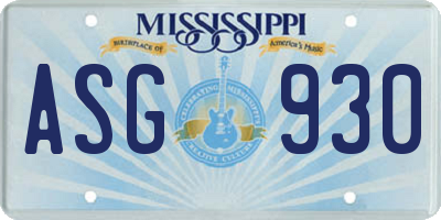 MS license plate ASG930
