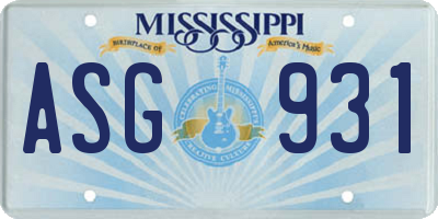MS license plate ASG931