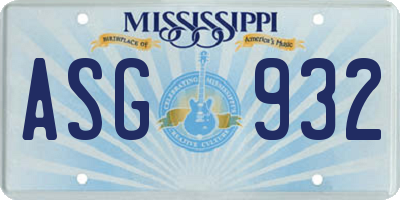 MS license plate ASG932