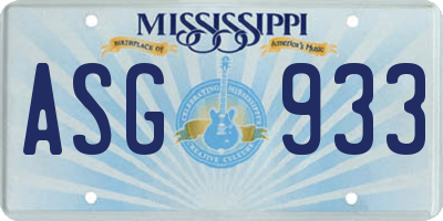 MS license plate ASG933
