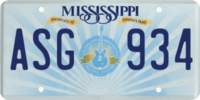 MS license plate ASG934