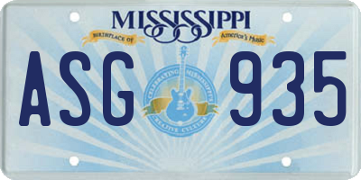 MS license plate ASG935