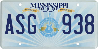 MS license plate ASG938