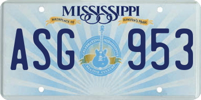MS license plate ASG953