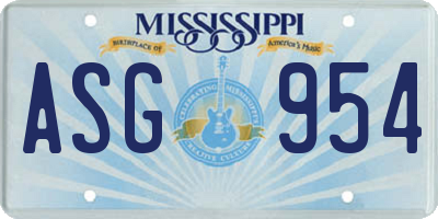 MS license plate ASG954
