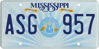 MS license plate ASG957