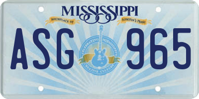 MS license plate ASG965